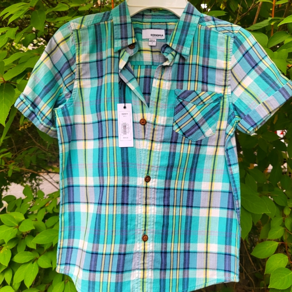 Sonoma Blue and Yellow Button Down Collared Shirt Size 7